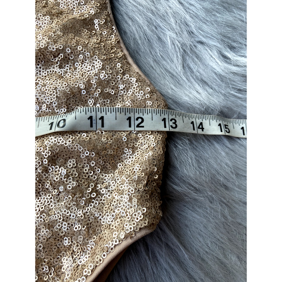 Forever 21 Blouse Sz M Nude Metallic Sequin Top Party Peplum Glitter Glam Cutout - Picture 9 of 10